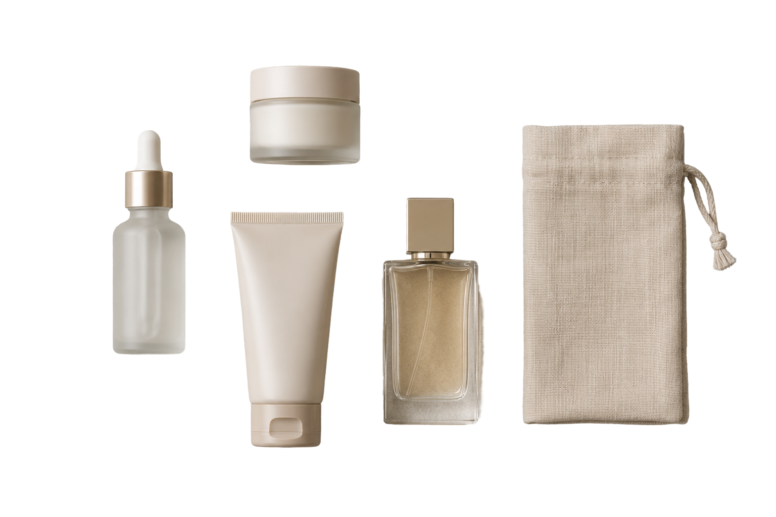 Remove Background output with the five products isolated on transparency.